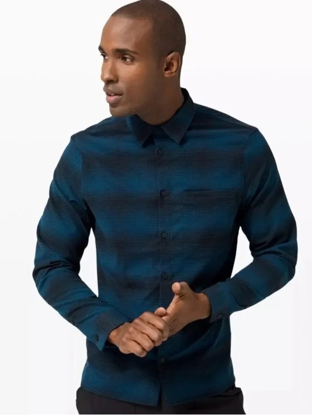 Lululemon Men’s Masons Peak Flannel Buttoned Down Plaid Shirt Blue Black XL